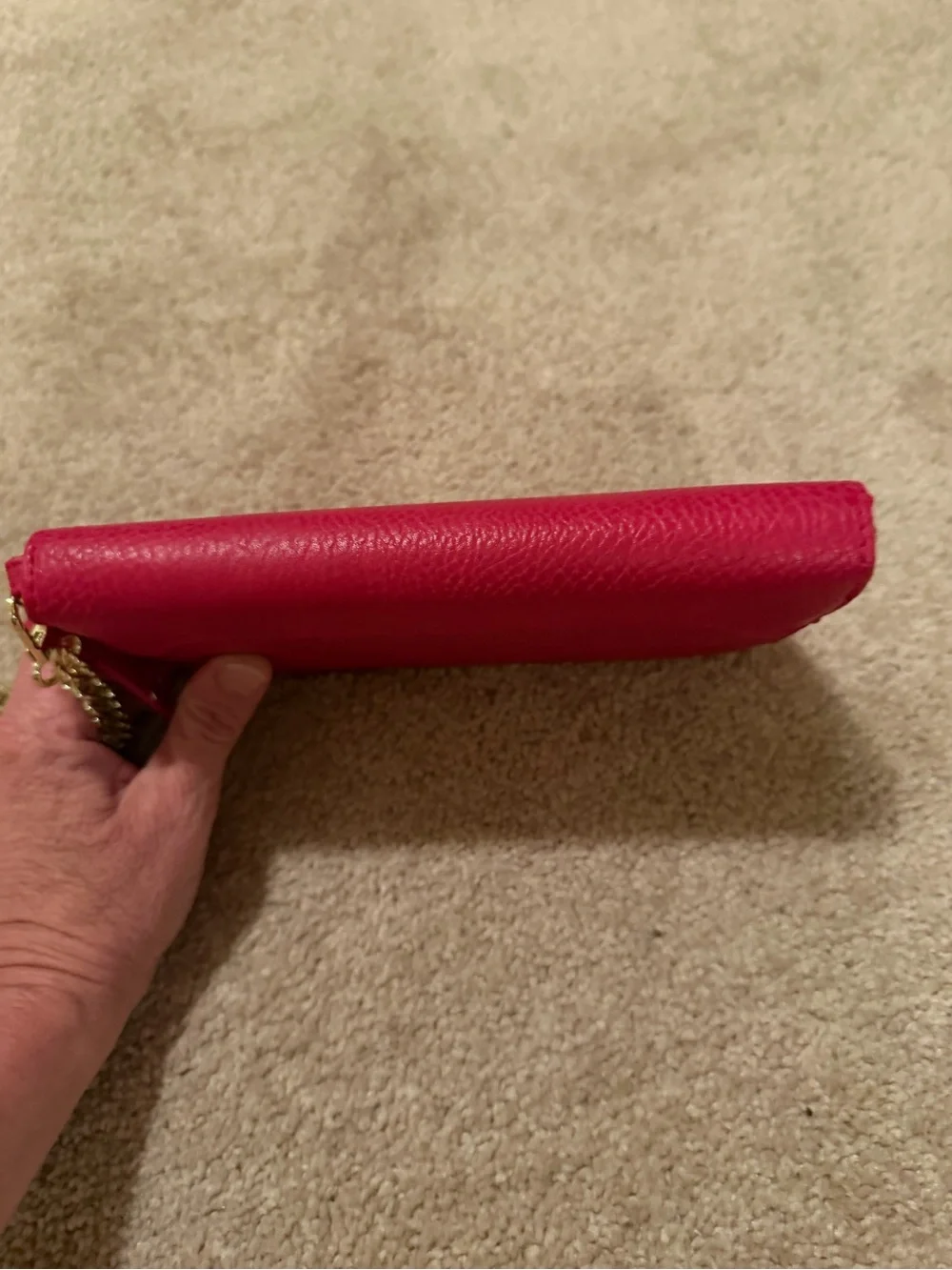 Olivia + Joy zip-around wristlet wallet pink textured faux leather gold hardware